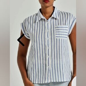 Abercrombie & Fitch Blue White Striped Button Down Shirt Large